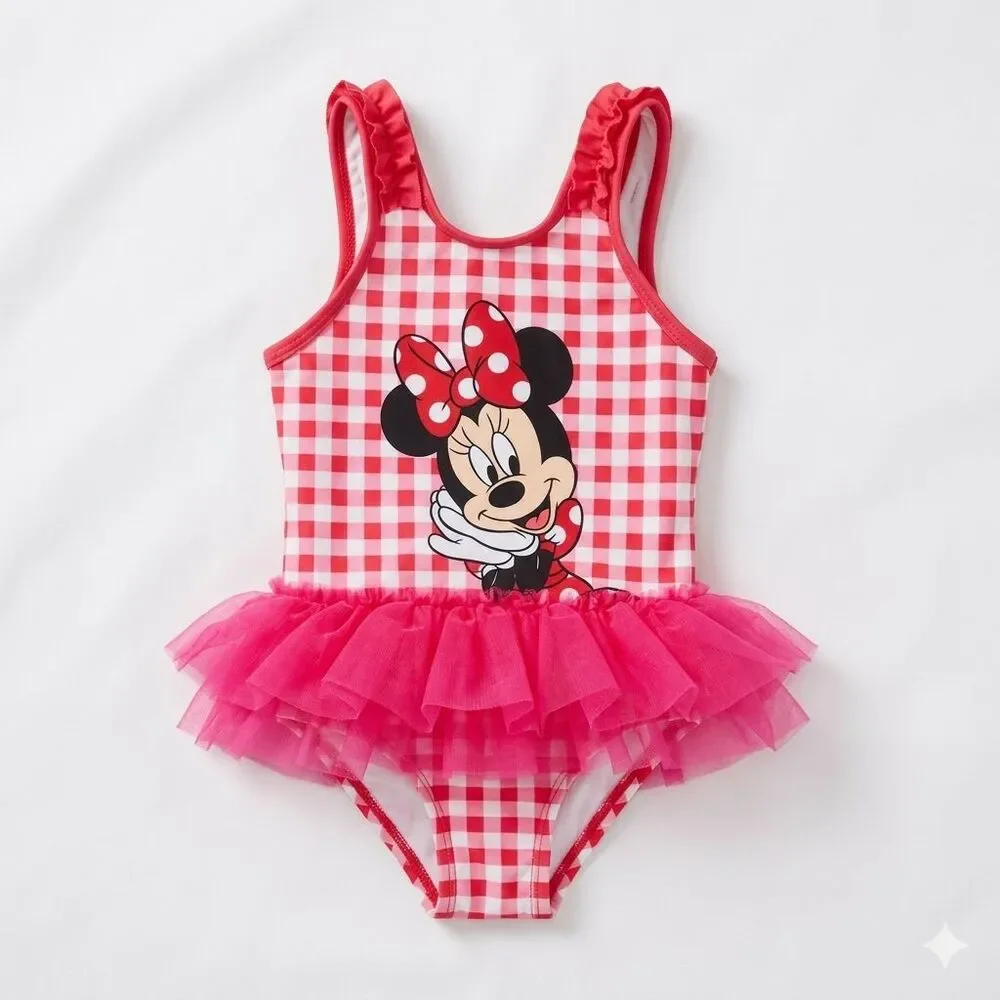 Disney Junior Minnie Mouse Tutu Swimsuit 4T - Hot Pink Gingham - 0401
